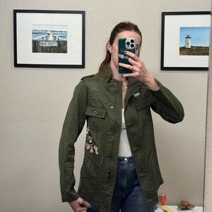 Kersh Olive Green Embroidered Utility Jacket